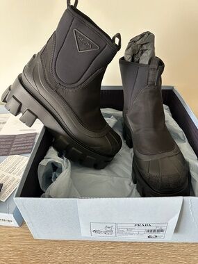 Prada Black Chunky Lug-Sole Chelsea Boots